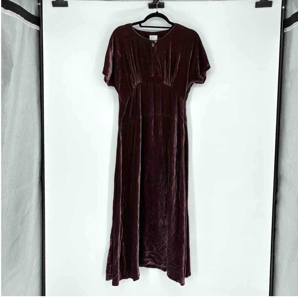 Vtg 90s Brown Velvet Keyhole Empire Paneled Waist Long Boho Dress - Size L